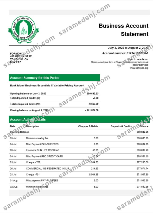 Islami enterprise account statement Word and PDF template